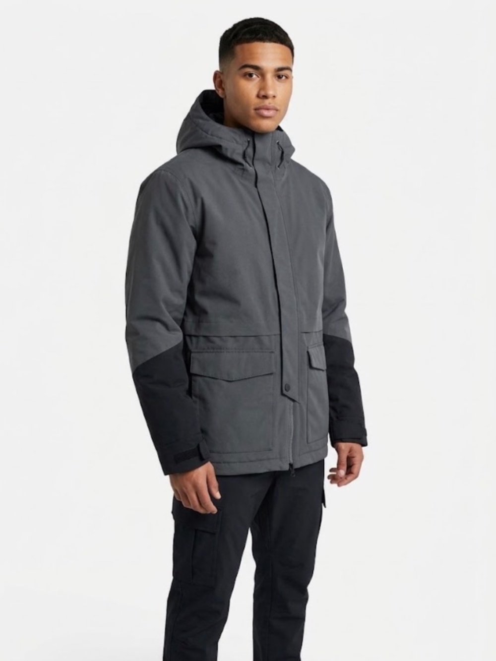 Ripzone Men Small Hooded Insulsted Winter Gear Snow Jacket Grey Black Warm Cozy